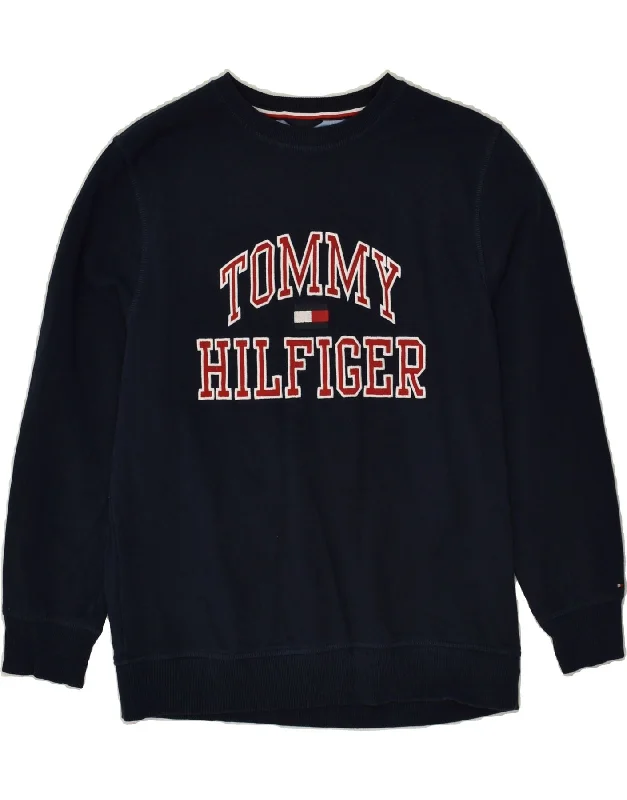 men's hoodie for casual wear -TOMMY HILFIGER Boys Graphic Sweatshirt Jumper 15-16 Years Large  Navy Blue