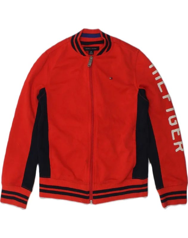 men's work jackets -TOMMY HILFIGER Boys Graphic Tracksuit Top Jacket 6-7 Years Small Red