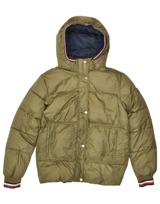 men's rain jackets -TOMMY HILFIGER Boys Hooded Padded Jacket 15-16 Years Khaki Polyester