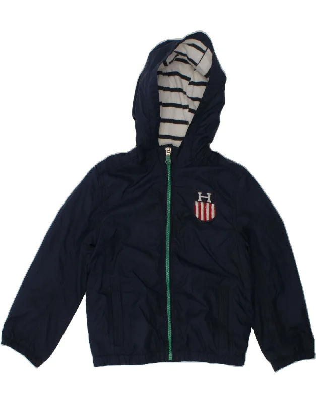 men's jacket with hoodie -TOMMY HILFIGER Boys Hooded Rain Jacket 3-4 Years Navy Blue Polyester