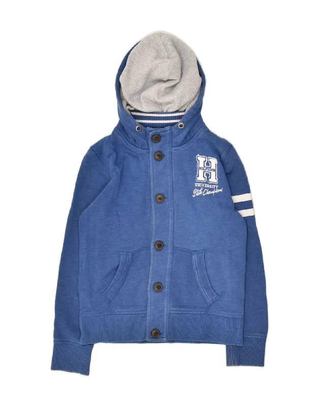 men's zip-up fleece jackets -TOMMY HILFIGER Boys Hooded Varsity Jacket 7-8 Years Blue Cotton