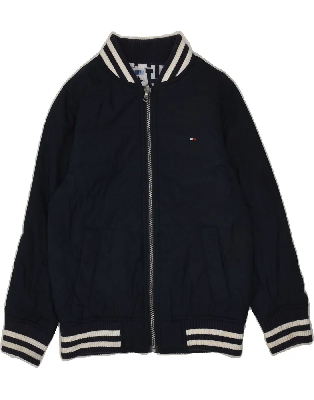 men's casual jackets -TOMMY HILFIGER Boys Reversible Jacket 4-5 Years Navy Blue Patchwork