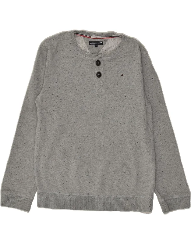 men's hoodie for sports activities -TOMMY HILFIGER Boys Sweatshirt Jumper 13-14 Years  Grey Flecked Cotton