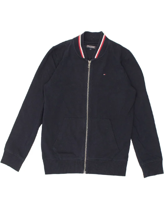 men's leather jackets -TOMMY HILFIGER Boys Tracksuit Top Jacket 11-12 Years Navy Blue Polyester