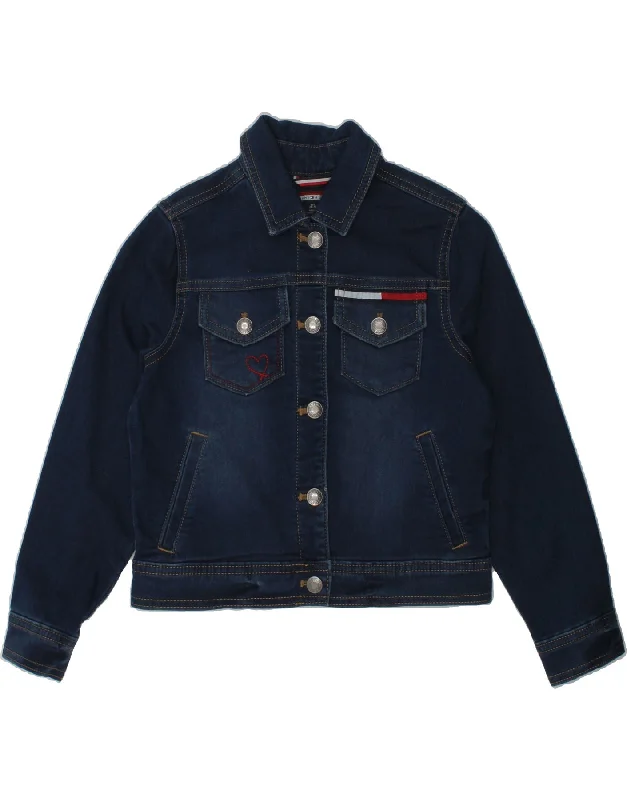 men's softshell jackets -TOMMY HILFIGER Girls Denim Jacket 6-7 Years Small Navy Blue Cotton