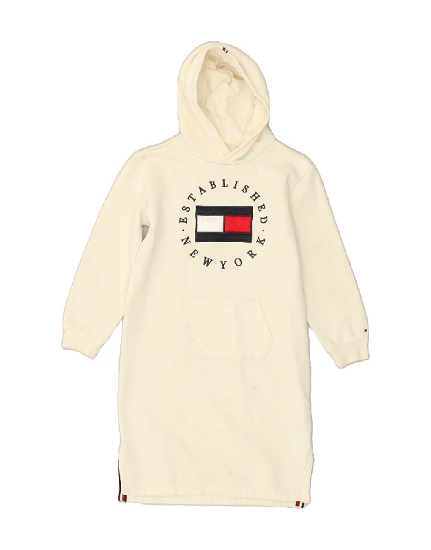 men's warm winter hoodies -TOMMY HILFIGER Girls Graphic Hoodie Dress 9-10 Years Off White Cotton