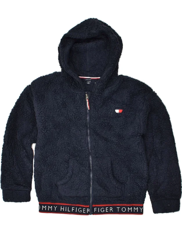 men's rain-resistant jackets -TOMMY HILFIGER Girls Hooded Fleece Jacket 15-16 Years XL Navy Blue