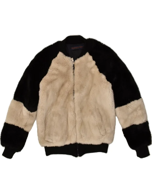 men's travel jackets -TRUSSARDI Girls Faux Fur Bomber Jacket 13-14 Years Beige Colourblock