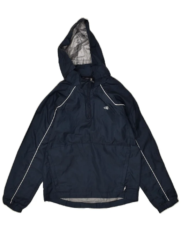 men's winter jackets with hood -UMBRO Boys Hooded Anorak Rain Jacket 10-11 Years Navy Blue Polyester