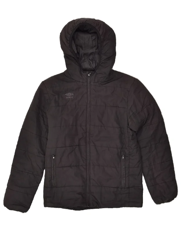 men's parka jackets for cold weather -UMBRO Boys Hooded Padded Jacket 13-14 Years Black Polyester