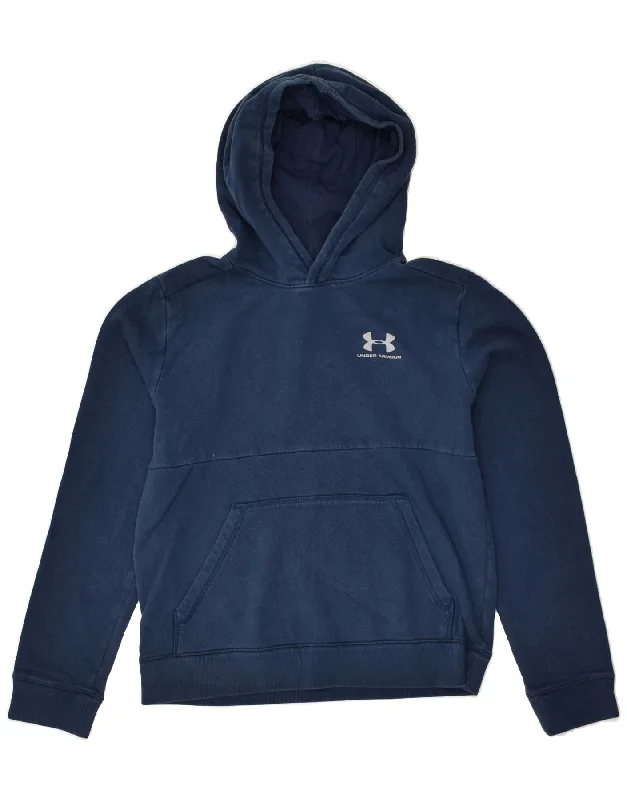 men's hoodie with pockets -UNDER ARMOUR Boys Cold Gear Hoodie Jumper 10-11 Years Large Navy Blue