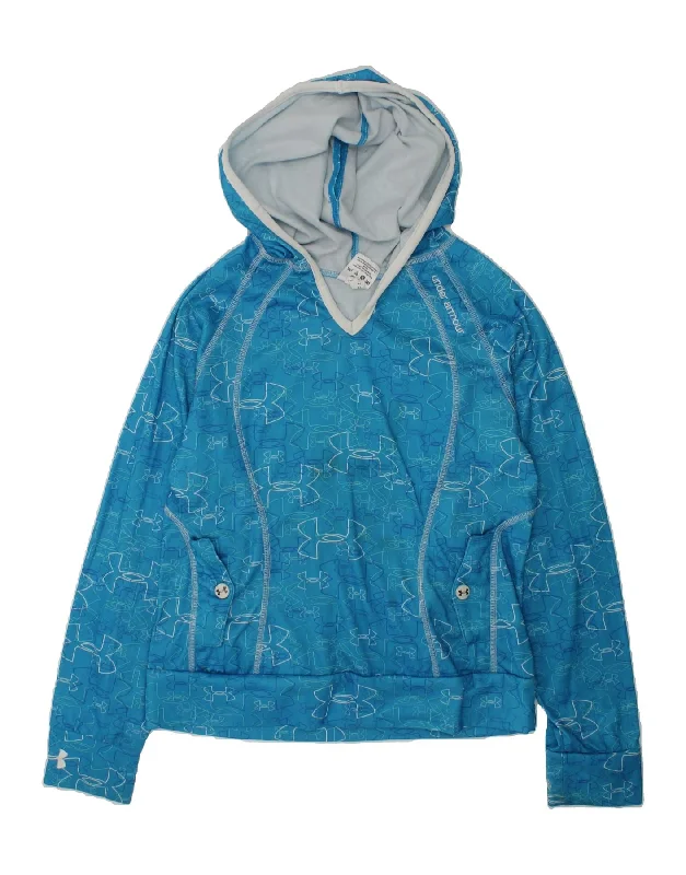 men's zip-up hoodies -UNDER ARMOUR Girls Hoodie Jumper 12-13 Years Medium Blue Polyester