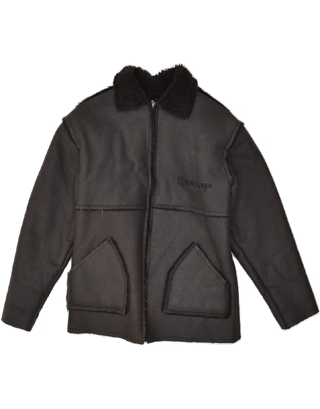 men's versatile jackets for fall -VINTAGE Boys Shearling Jacket 12-13 Years Large Black Polyvinyl