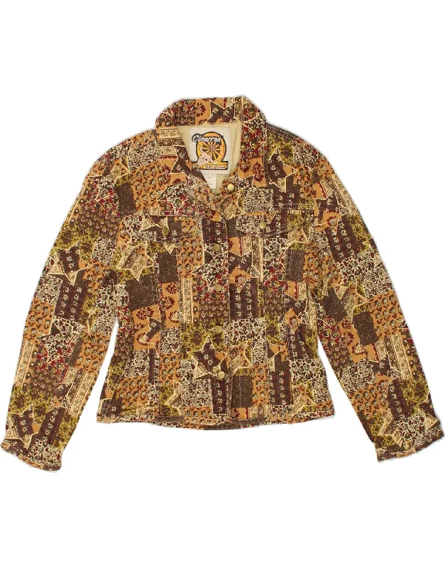 men's casual blazers -VINTAGE Girls Graphic Denim Jacket 12-13 Years Medium Brown Floral Cotton