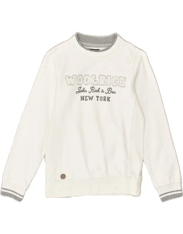 men's pullover sweatshirts -WOOLRICH Boys Graphic Sweatshirt Jumper 9-10 Years White Cotton