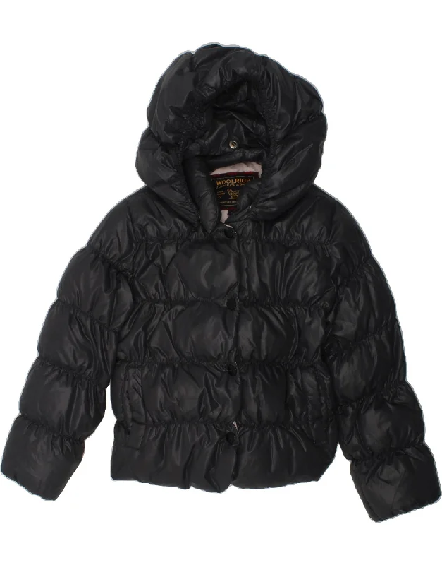 men's weather-resistant jackets -WOOLRICH Girls Hooded Padded Jacket 5-6 Years Black Nylon